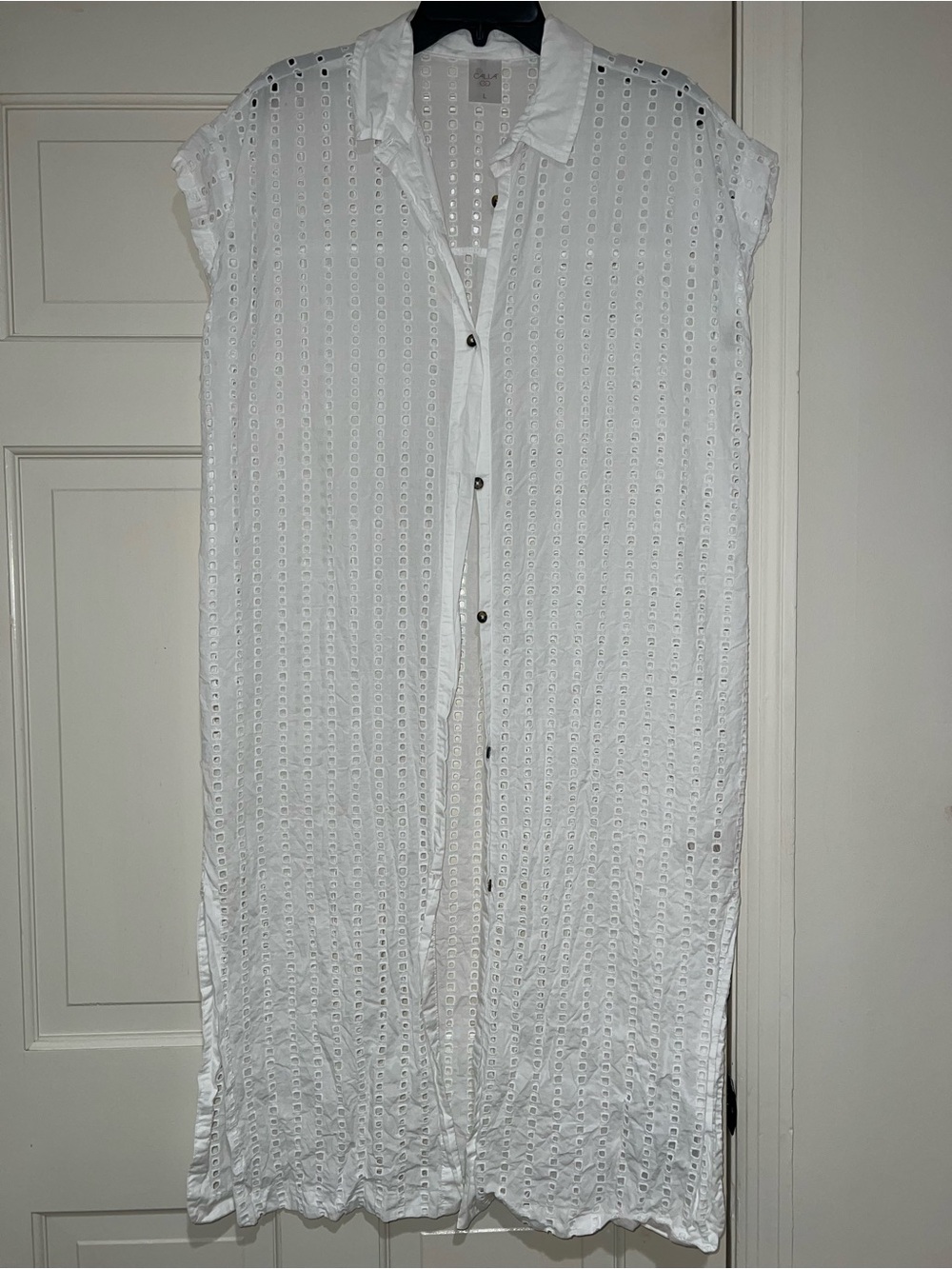 White Eyelet Button-Front Swim Coverup Tunic